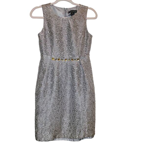 Jessica Howard silver metallic sleeveless beaded waist sheath dress size 10P - Picture 1 of 8